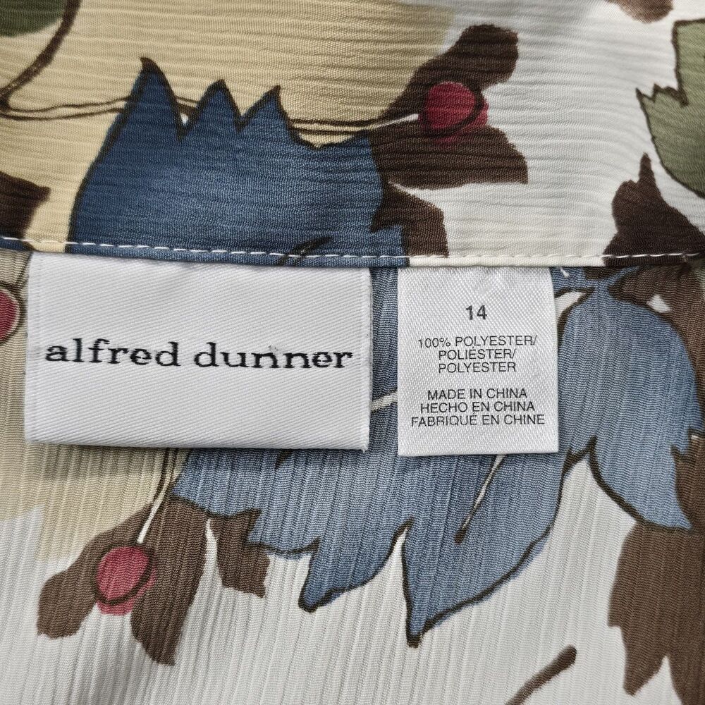Alfred Dunner Blouse Top 14 Floral Leaf Button Up Short Sleeve Collar Crepe - Picture 7 of 10